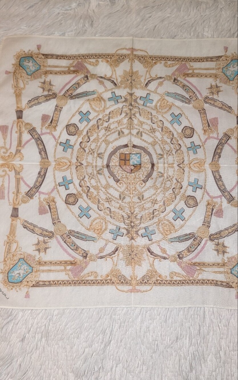 Lancel Paris Handkerchief Scarf Cotton Tan Multi NWOT